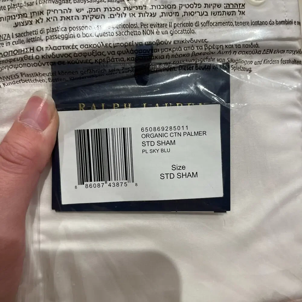 NEW Ralph Lauren Organic Cotton Palmer Percale Standard Pillow Sham White Blue